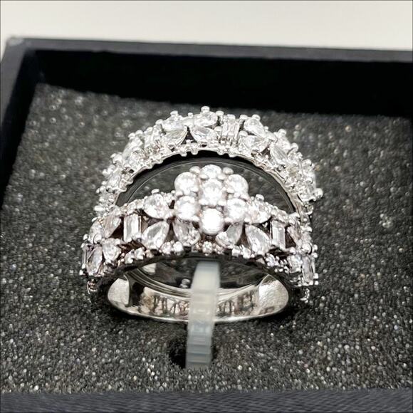 Fashion Jewelry Ring Set Silver Plated Cubic Zirconia Size 7 - Picture 4 of 7